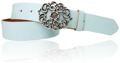 BLUMENGÜRTEL Damen Ledergürtel 3,5 cm Echtleder Gürtel florale Gürtelschnalle, Blumenschnalle