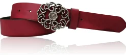 BLUMENGÜRTEL Damen Ledergürtel 3,5 cm Echtleder Gürtel florale Gürtelschnalle, Blumenschnalle