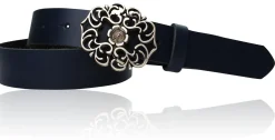 BLUMENGÜRTEL Damen Ledergürtel 3,5 cm Echtleder Gürtel florale Gürtelschnalle, Blumenschnalle