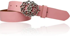 BLUMENGÜRTEL Damen Ledergürtel 3,5 cm Echtleder Gürtel florale Gürtelschnalle, Blumenschnalle