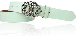 BLUMENGÜRTEL Damen Ledergürtel 3,5 cm Echtleder Gürtel florale Gürtelschnalle, Blumenschnalle