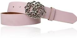 BLUMENGÜRTEL Damen Ledergürtel 3,5 cm Echtleder Gürtel florale Gürtelschnalle, Blumenschnalle
