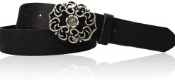 BLUMENGÜRTEL Damen Ledergürtel 3,5 cm Echtleder Gürtel florale Gürtelschnalle, Blumenschnalle