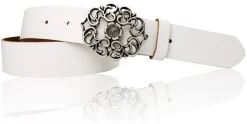 BLUMENGÜRTEL Damen Ledergürtel 3,5 cm Echtleder Gürtel florale Gürtelschnalle, Blumenschnalle