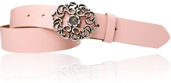 BLUMENGÜRTEL Damen Ledergürtel 3,5 cm Echtleder Gürtel florale Gürtelschnalle, Blumenschnalle