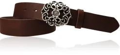 BLUMENGÜRTEL Damen Ledergürtel 3,5 cm Echtleder Gürtel florale Gürtelschnalle, Blumenschnalle