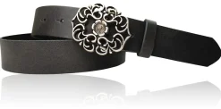 BLUMENGÜRTEL Damen Ledergürtel 3,5 cm Echtleder Gürtel florale Gürtelschnalle, Blumenschnalle