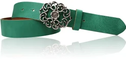 BLUMENGÜRTEL Damen Ledergürtel 3,5 cm Echtleder Gürtel florale Gürtelschnalle, Blumenschnalle