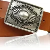 BOHO 2: Ethnogürtel 4 cm für Damen und Herren, Ledergürtel mexikanische Gürtelschnalle altsilber