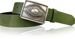 BOHO 2: Ethnogürtel 4 cm für Damen und Herren, Ledergürtel mexikanische Gürtelschnalle altsilber