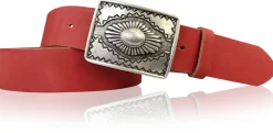 BOHO 2: Ethnogürtel 4 cm für Damen und Herren, Ledergürtel mexikanische Gürtelschnalle altsilber