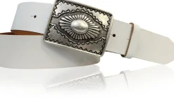 BOHO 2: Ethnogürtel 4 cm für Damen und Herren, Ledergürtel mexikanische Gürtelschnalle altsilber