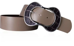 BOLOGNA 2 angesagter, breiter Taillengürtel 5 cm mit einzigartiger Kroko Gürtelschnalle, echt Leder