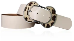 BOLOGNA angesagter, breiter Taillengürtel 5 cm mit einzigartiger Leopard Gürtelschnalle, echt Leder