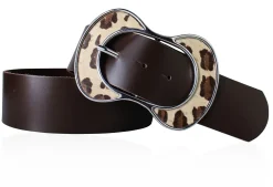 BOLOGNA angesagter, breiter Taillengürtel 5 cm mit einzigartiger Leopard Gürtelschnalle, echt Leder