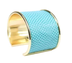 breiter Armreif 4,5 cm aus Fischleder, Edelstahl, tolle Farben, gold
