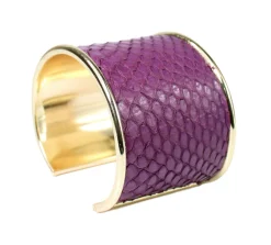 breiter Armreif 4,5 cm aus Fischleder, Edelstahl, tolle Farben, gold