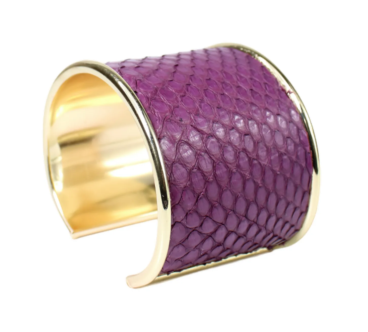 breiter Armreif 4,5 cm aus Fischleder, Edelstahl, tolle Farben, gold