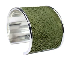 breiter Armreif 4,5 cm aus Fischleder, Edelstahl, tolle Farben, silber