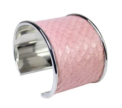 breiter Armreif 4,5 cm aus Fischleder, Edelstahl, tolle Farben, silber