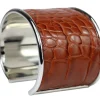 breiter Armreif 4,5 cm Edelstahl, Kunstleder, Kroko Optik, silber