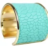 breiter Armreif 4,5 cm Edelstahl, Kunstleder, Kroko Optik, gold