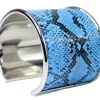 breiter Armreif 4,5 cm Edelstahl, Kunstleder, Python Optik, silber