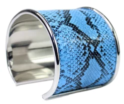 breiter Armreif 4,5 cm Edelstahl, Kunstleder, Python Optik, silber