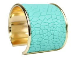 breiter Armreif 4,5 cm Edelstahl, Kunstleder, Kroko Optik, gold