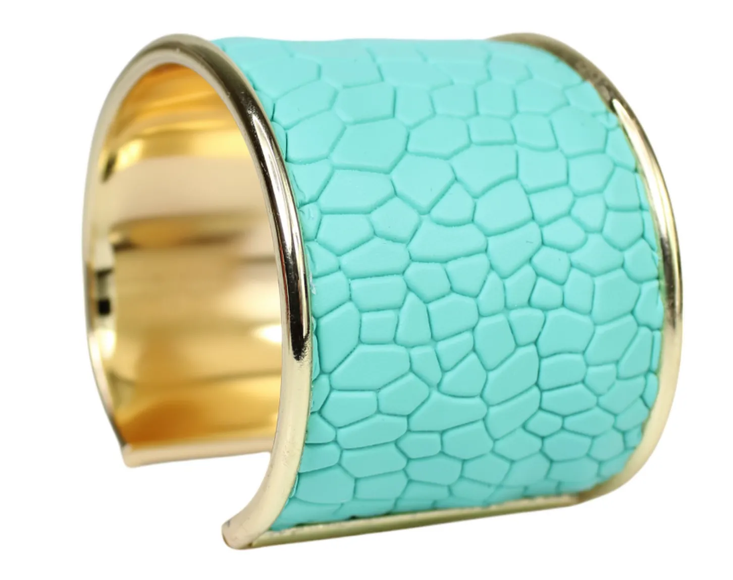 breiter Armreif 4,5 cm Edelstahl, Kunstleder, Kroko Optik, gold