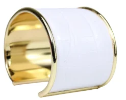 breiter Armreif 4,5 cm Edelstahl, Kunstleder, Kroko Optik, gold