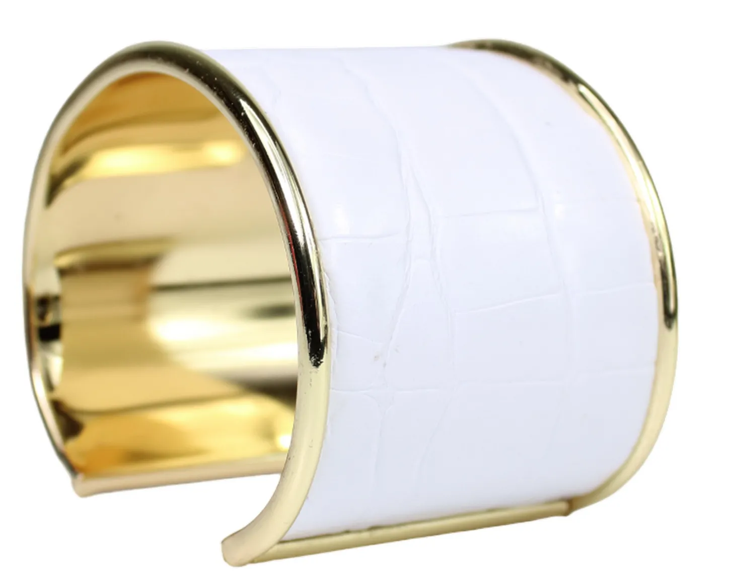 breiter Armreif 4,5 cm Edelstahl, Kunstleder, Kroko Optik, gold