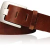 Breiter Gürtel 4,5 cm, Vollrindleder, Militärleder, extra dick, Gürtelschnalle altsilber Optik, Metall