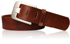 Breiter Gürtel 4,5 cm, Vollrindleder, Militärleder, extra dick, Gürtelschnalle altsilber Optik, Metall