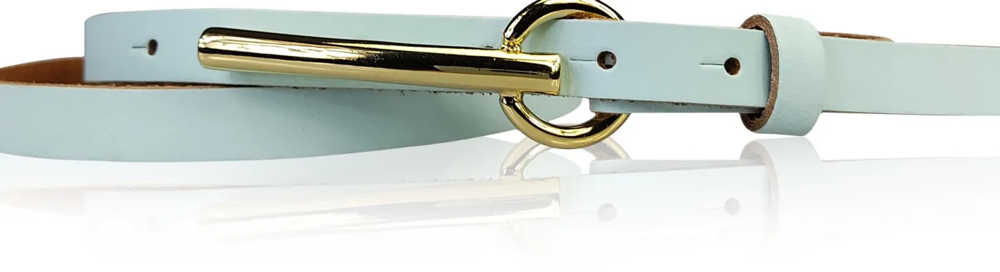 BROOKLYN 2 schmaler Damen Ledergürtel 1,5 cm, lange goldene Gürtelschnalle Gürtel