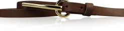 BROOKLYN 2 schmaler Damen Ledergürtel 1,5 cm, lange goldene Gürtelschnalle Gürtel