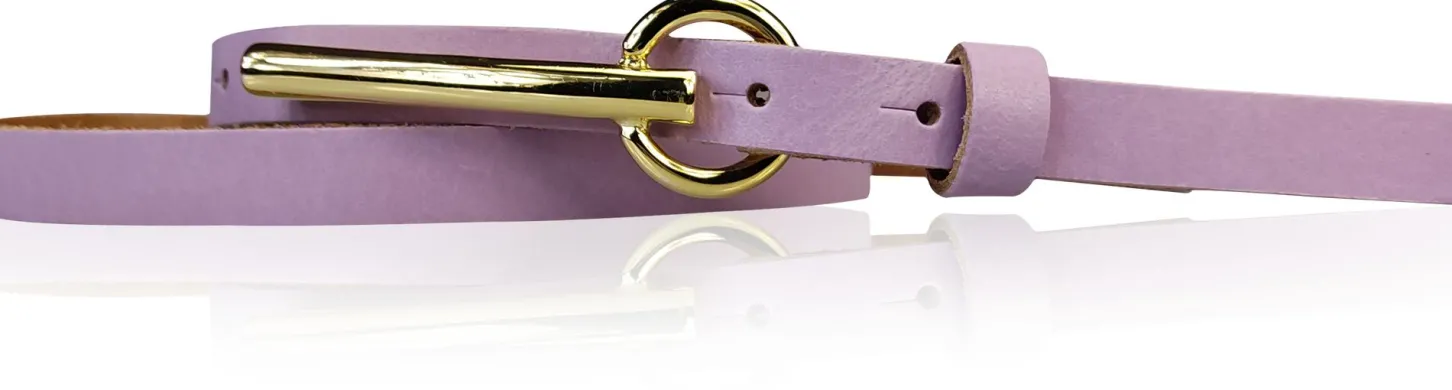 BROOKLYN 2 schmaler Damen Ledergürtel 1,5 cm, lange goldene Gürtelschnalle Gürtel