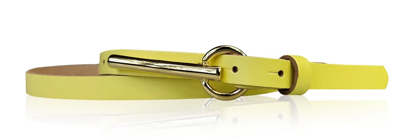 BROOKLYN 2 schmaler Damen Ledergürtel 1,5 cm, lange goldene Gürtelschnalle Gürtel