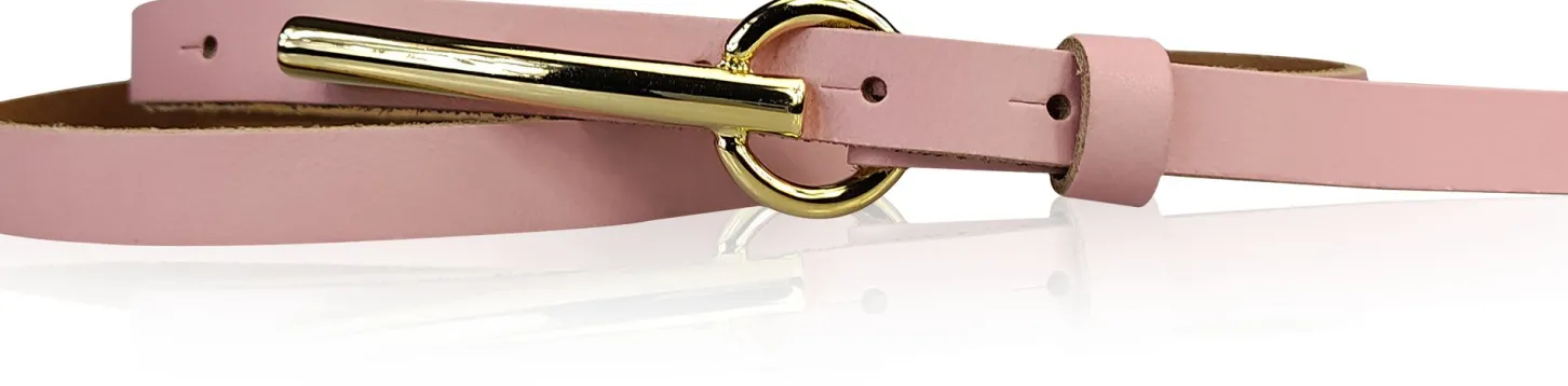 BROOKLYN 2 schmaler Damen Ledergürtel 1,5 cm, lange goldene Gürtelschnalle Gürtel