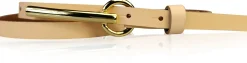 BROOKLYN 2 schmaler Damen Ledergürtel 1,5 cm, lange goldene Gürtelschnalle Gürtel