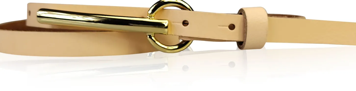 BROOKLYN 2 schmaler Damen Ledergürtel 1,5 cm, lange goldene Gürtelschnalle Gürtel