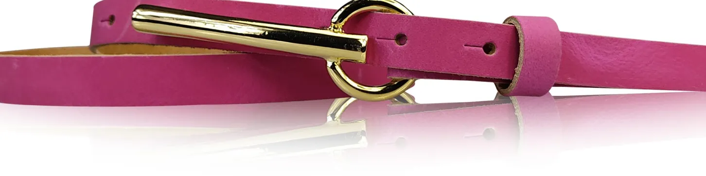 BROOKLYN 2 schmaler Damen Ledergürtel 1,5 cm, lange goldene Gürtelschnalle Gürtel
