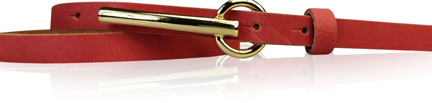 BROOKLYN 2 schmaler Damen Ledergürtel 1,5 cm, lange goldene Gürtelschnalle Gürtel