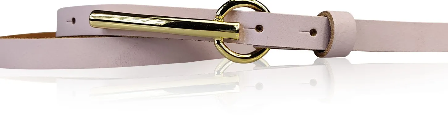 BROOKLYN 2 schmaler Damen Ledergürtel 1,5 cm, lange goldene Gürtelschnalle Gürtel