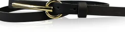 BROOKLYN 2 schmaler Damen Ledergürtel 1,5 cm, lange goldene Gürtelschnalle Gürtel
