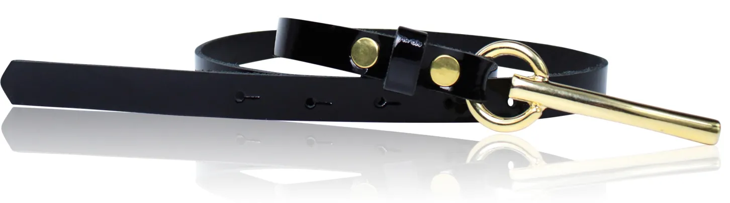 BROOKLYN 2 schmaler Damen Ledergürtel 1,5 cm, lange goldene Gürtelschnalle Gürtel