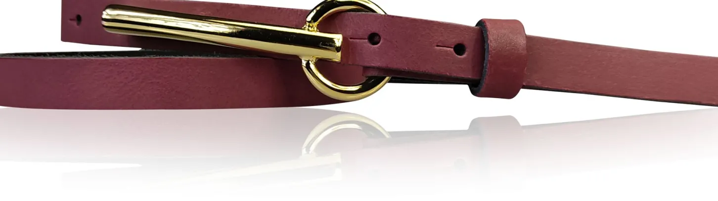 BROOKLYN 2 schmaler Damen Ledergürtel 1,5 cm, lange goldene Gürtelschnalle Gürtel