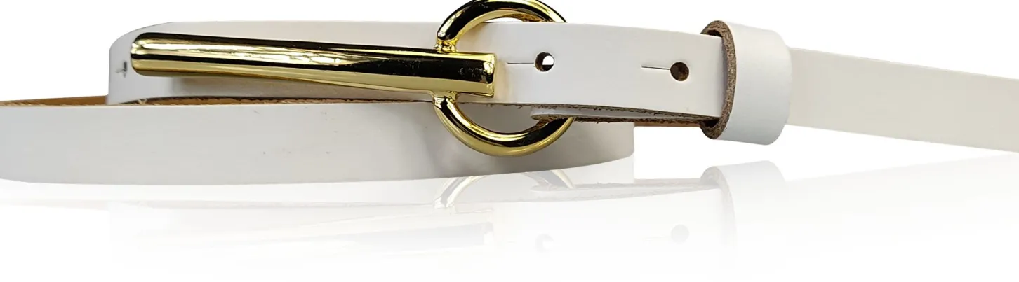 BROOKLYN 2 schmaler Damen Ledergürtel 1,5 cm, lange goldene Gürtelschnalle Gürtel
