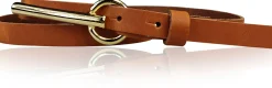 BROOKLYN 2 schmaler Damen Ledergürtel 1,5 cm, lange goldene Gürtelschnalle Gürtel