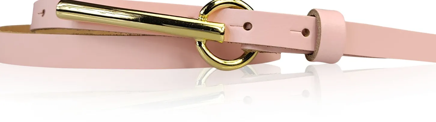 BROOKLYN 2 schmaler Damen Ledergürtel 1,5 cm, lange goldene Gürtelschnalle Gürtel